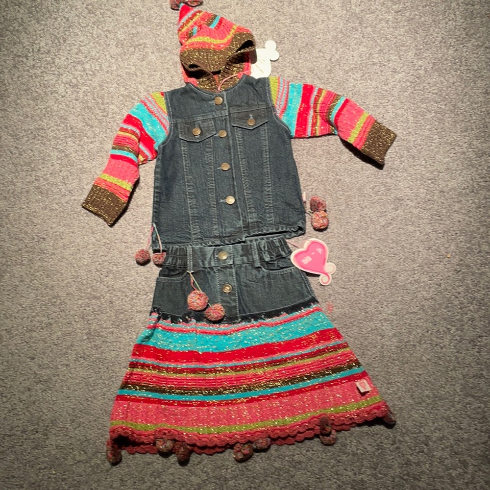 New Mim-Pi Sweater Jean Jacket & Skirt Set